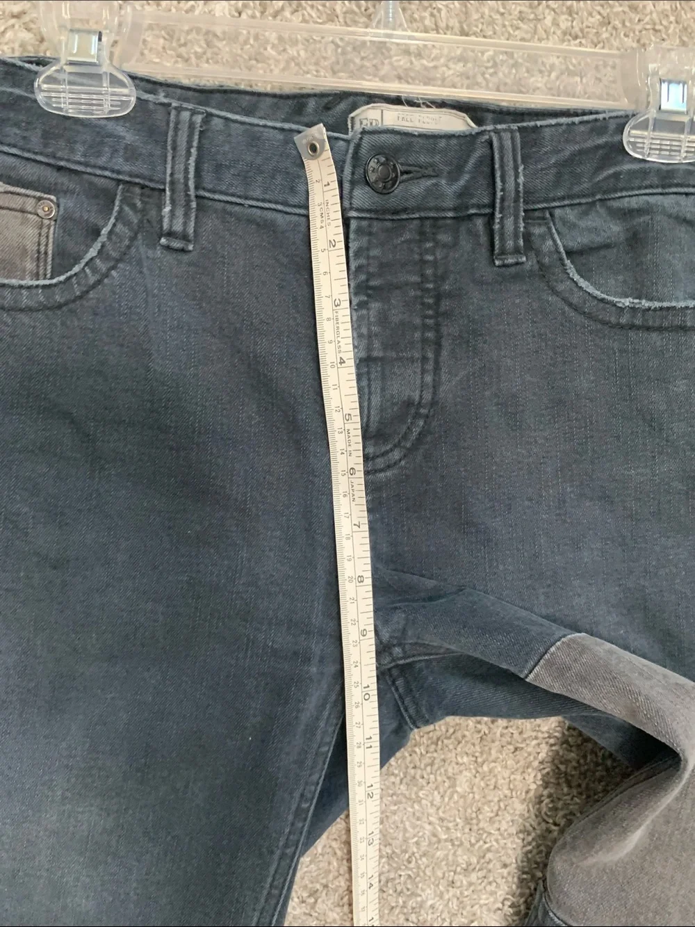 Free People Washed Black Patch-Detail Frayed Hems Jeans